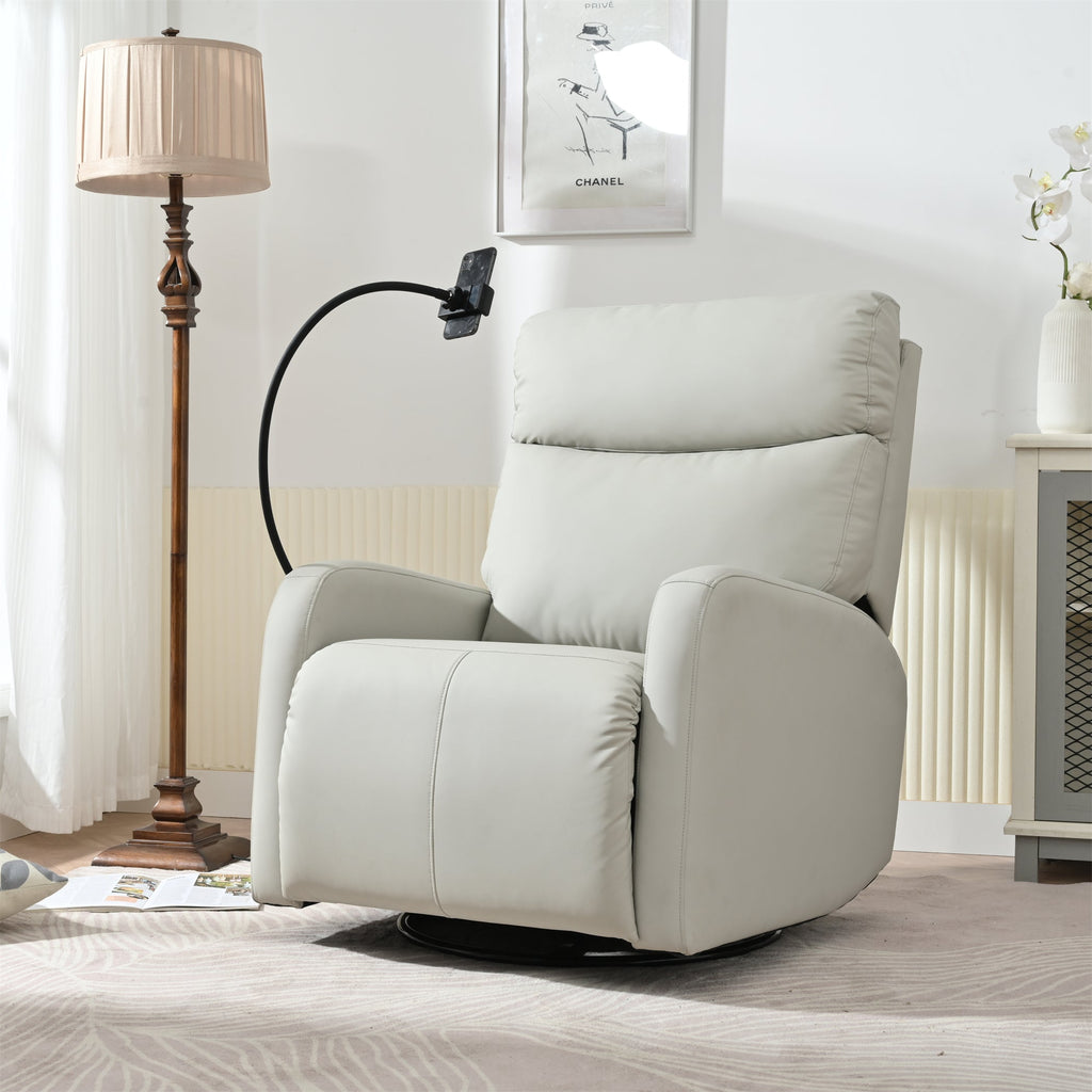 Rocking Recliner Chair, 360° Swivel Nursery Rocking Chair, Glider Chair, Modern Small Rocking Swivel Recliner Chair, Home Theater Seat, Phone Holder (Light Gray+360° Swivel)