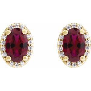 14K Yellow Gold 6x4 mm Lab-Grown Ruby & .06 CTW Natural Diamond Halo-Style Earrings