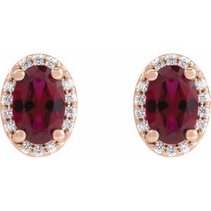 14K Rose Gold 6x4 mm Lab-Grown Ruby & .06 CTW Natural Diamond Halo-Style Earrings
