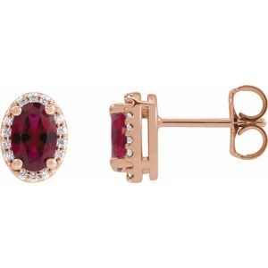 14K Rose Gold 6x4 mm Lab-Grown Ruby & .06 CTW Natural Diamond Halo-Style Earrings