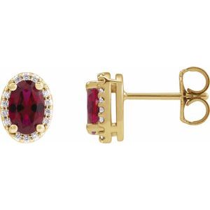 14K Yellow Gold 6x4 mm Lab-Grown Ruby & .06 CTW Natural Diamond Halo-Style Earrings