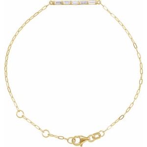 Sterling Silver 3x1.5 mm Straight Baguette Three-Stone Bar 6 1/2-7 1/2" Link Bracelet