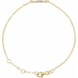 14K Yellow Gold 1/6 CTW Natural Diamond Three-Stone Bar 6 1/2-7 1/2" Link Bracelet