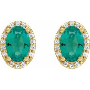 14K Yellow Gold 6x4 mm Lab-Grown Emerald & .06 CTW Natural Diamond Halo-Style Earrings