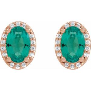 14K Rose Gold 6x4 mm Lab-Grown Emerald & .06 CTW Natural Diamond Halo-Style Earrings