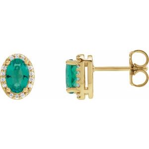 14K Yellow Gold 6x4 mm Lab-Grown Emerald & .06 CTW Natural Diamond Halo-Style Earrings