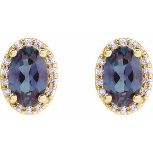 14K Yellow Gold 6x4 mm Lab-Grown Alexandrite & .06 CTW Natural Diamond Halo-Style Earrings