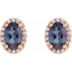 14K Rose Gold 5x3 mm Lab-Grown Alexandrite & .04 CTW Natural Diamond Halo-Style Earrings