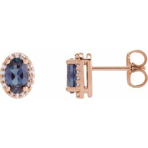 14K Rose Gold 5x3 mm Lab-Grown Alexandrite & .04 CTW Natural Diamond Halo-Style Earrings