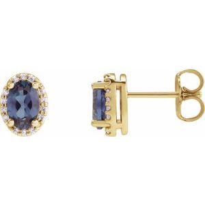 14K Yellow Gold 5x3 mm Lab-Grown Alexandrite & .04 CTW Natural Diamond Halo-Style Earrings