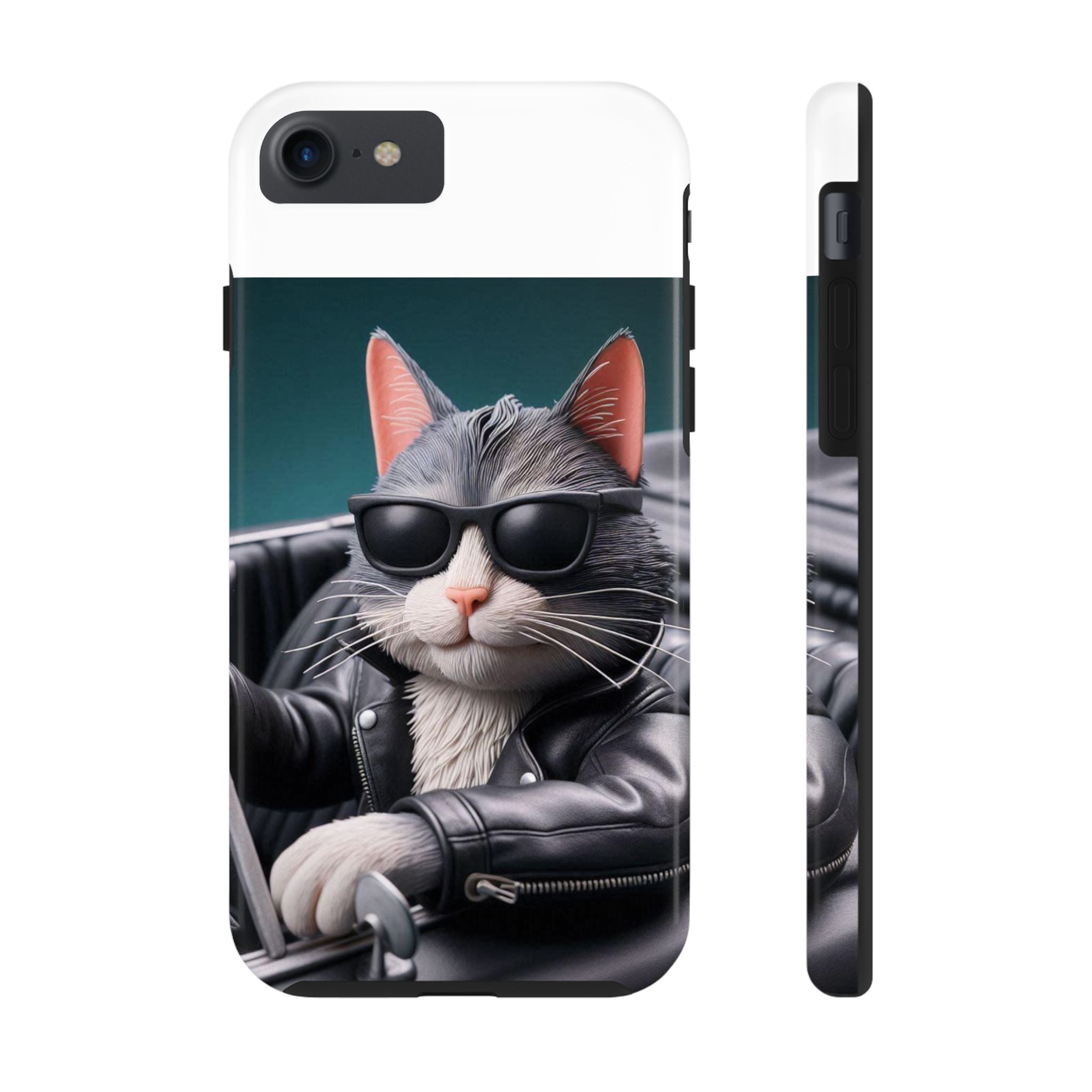 Cool Cat in Leather Jacket Driving Car Mobile Phone Case