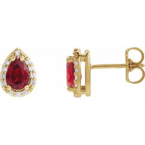 14K Yellow Gold Lab-Grown Ruby & 1/10 CTW Natural Diamond Halo-Style Earrings