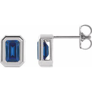 14K White Gold Lab-Grown Blue Sapphire Solitaire Earrings