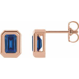 14K Rose Gold Lab-Grown Blue Sapphire Solitaire Earrings