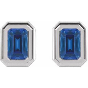 Platinum Lab-Grown Blue Sapphire Solitaire Earrings – image 2