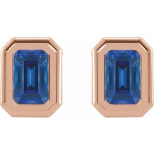 14K Rose Gold Lab-Grown Blue Sapphire Solitaire Earrings