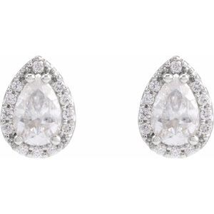 Platinum Lab-Grown Moissanite & 1/10 CTW Natural Diamond Halo-Style Earrings – image 2