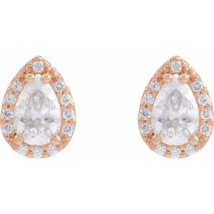 14K Rose Gold Lab-Grown Moissanite & 1/10 CTW Natural Diamond Halo-Style Earrings – image 2