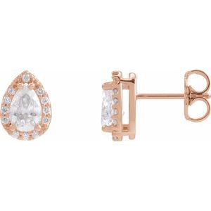 14K Rose Gold Lab-Grown Moissanite & 1/10 CTW Natural Diamond Halo-Style Earrings
