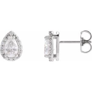 14K White Gold Lab-Grown Moissanite & 1/10 CTW Natural Diamond Halo-Style Earrings
