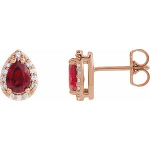 14K Rose Gold Lab-Grown Ruby & 1/10 CTW Natural Diamond Halo-Style Earrings