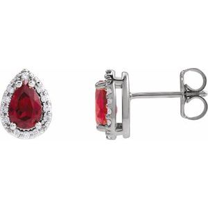 14K White Gold Lab-Grown Ruby & 1/10 CTW Natural Diamond Halo-Style Earrings