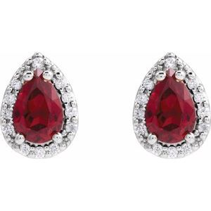 Sterling Silver Lab-Grown Ruby & 1/10 CTW Natural Diamond Halo-Style Earrings – image 2