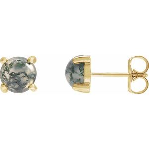 14K Yellow Gold 6 mm Natural Moss Agate Earrings