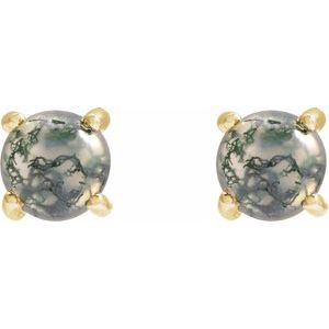 14K Yellow Gold 6 mm Natural Moss Agate Earrings – image 2