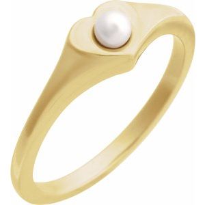 14K Yellow Gold Cultured White Akoya Pearl Heart Ring