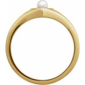 14K Yellow Gold Cultured White Akoya Pearl Heart Ring