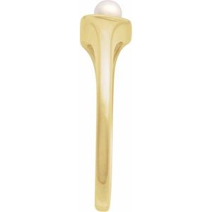 14K Yellow Gold Cultured White Akoya Pearl Heart Ring