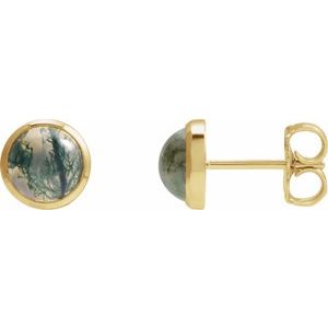 14K Yellow Gold Natural Moss Agate Earrings