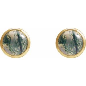 14K Yellow Gold Natural Moss Agate Earrings