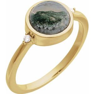 14K Yellow Gold Natural Moss Agate & .03 CTW Natural Diamond Ring