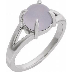 14K White Gold Natural Chalcedony Cabochon Ring