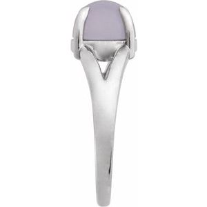 14K White Gold Natural Chalcedony Cabochon Ring
