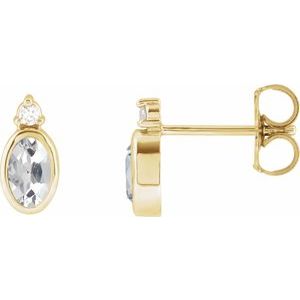 14K Yellow Gold 5x3 mm Natural White Sapphire & .03 CTW Natural Diamond Earrings