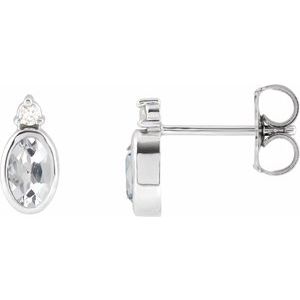 14K White Gold 5x3 mm Natural White Sapphire & .03 CTW Natural Diamond Earrings