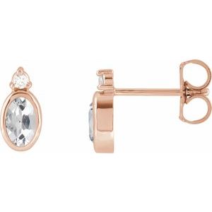 14K Rose Gold 5x3 mm Natural White Sapphire & .03 CTW Natural Diamond Earrings