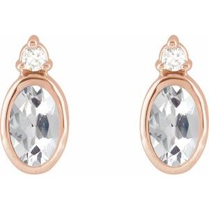 14K Rose Gold 5x3 mm Natural White Sapphire & .03 CTW Natural Diamond Earrings – image 2