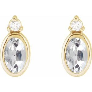14K Yellow Gold 5x3 mm Natural White Sapphire & .03 CTW Natural Diamond Earrings – image 2