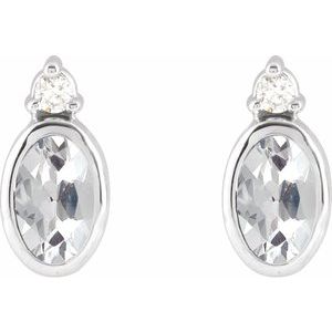 14K White Gold 5x3 mm Natural White Sapphire & .03 CTW Natural Diamond Earrings – image 2