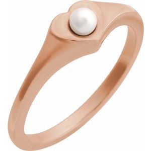 14K Rose Gold Cultured White Akoya Pearl Heart Ring