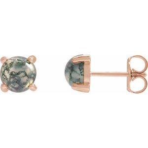 14K Rose Gold Natural Moss Agate Earrings