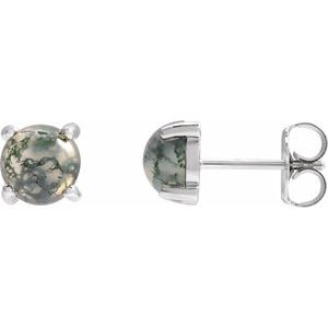 14K White Gold Natural Moss Agate Earrings