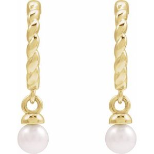 14K Yellow Gold Cultured White Freshwater Pearl Rope Hoop Earrings