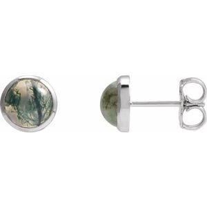 Sterling Silver Natural Moss Agate Earrings