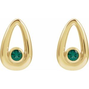 14K Yellow Gold Lab-Grown Emerald Geometric Earrings – image 2