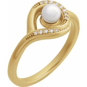 14K Yellow Gold Cultured Akoya Pearl & .05 CTW Natural Diamond Ring